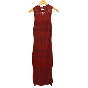 Anthropologie Open Knit‎ Maxi Dress Rust Brown Womens M Boho Hippie 70s Crochet